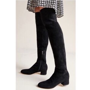 Anthropologie Black Suede Heeled Over the Knee Boots